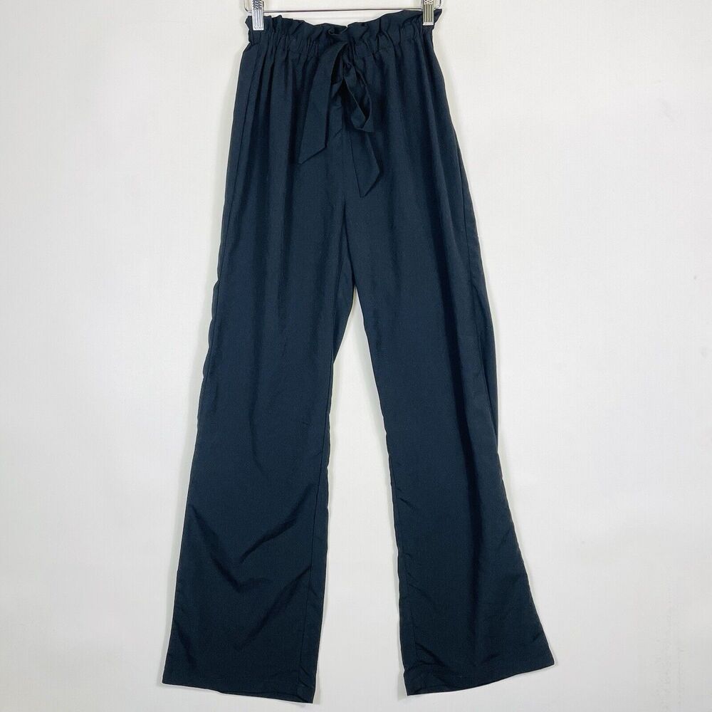 NEW LaBellum Hillary Scott Pants Womens XS Black Poly Paper Bag Minimalist‎